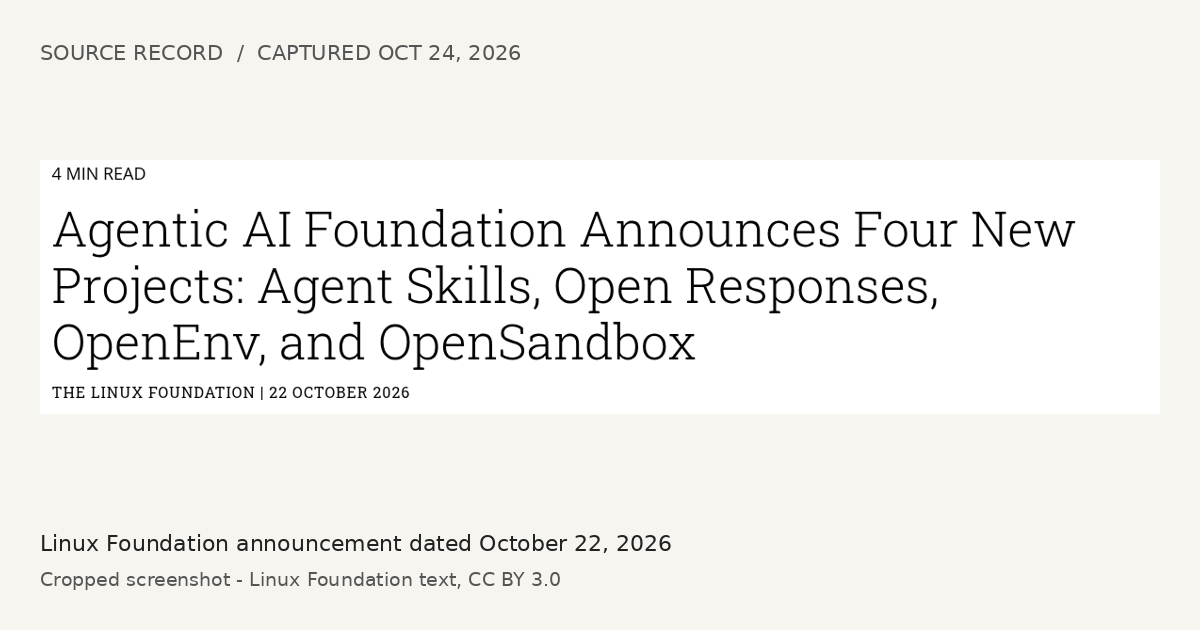 Dated Linux Foundation announcement naming the four new AAIF projects